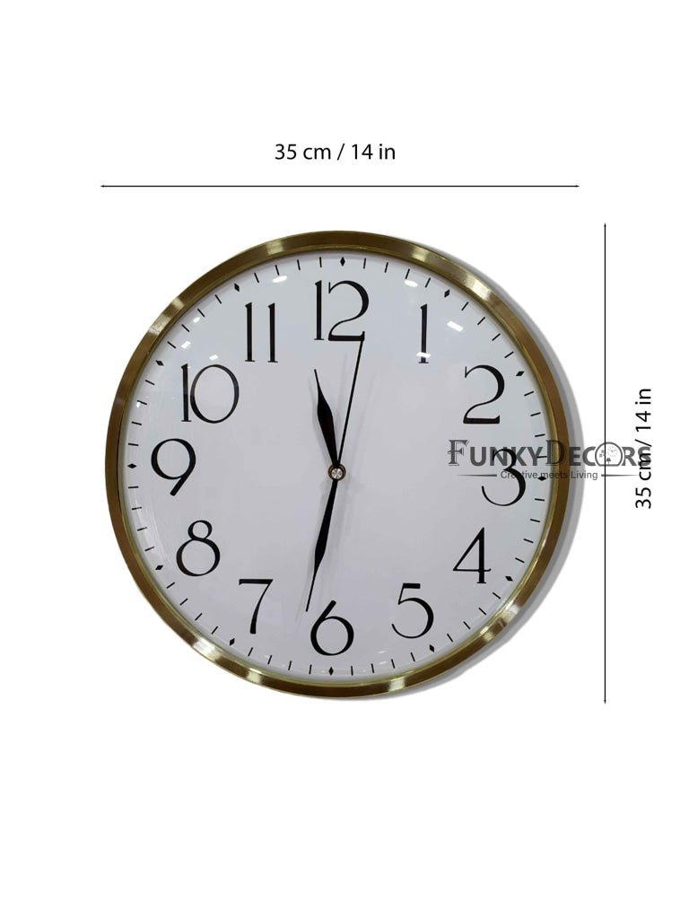 Funkytradition Golden White Minimal Wall Clock Watch Decor For Home Office And Gifts 35 Cm Tall