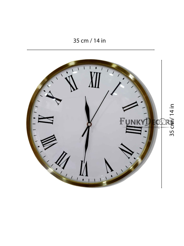 Funkytradition Golden White Minimal Wall Clock Watch Decor For Home Office And Gifts 35 Cm Tall