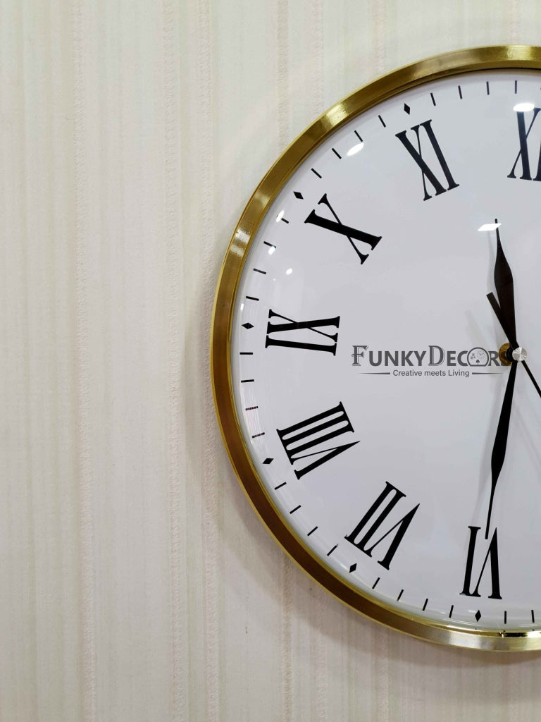 Funkytradition Golden White Minimal Wall Clock Watch Decor For Home Office And Gifts 35 Cm Tall