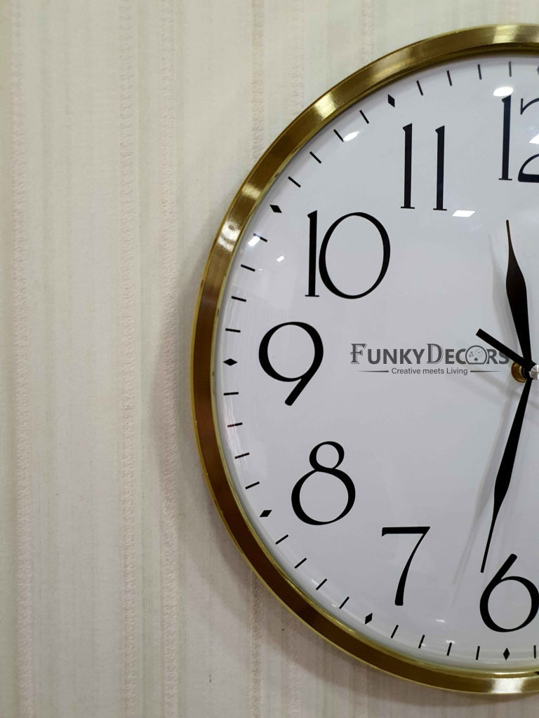 Funkytradition Golden White Minimal Wall Clock Watch Decor For Home Office And Gifts 35 Cm Tall