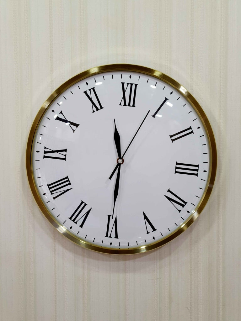 Funkytradition Golden White Minimal Wall Clock Watch Decor For Home Office And Gifts 35 Cm Tall