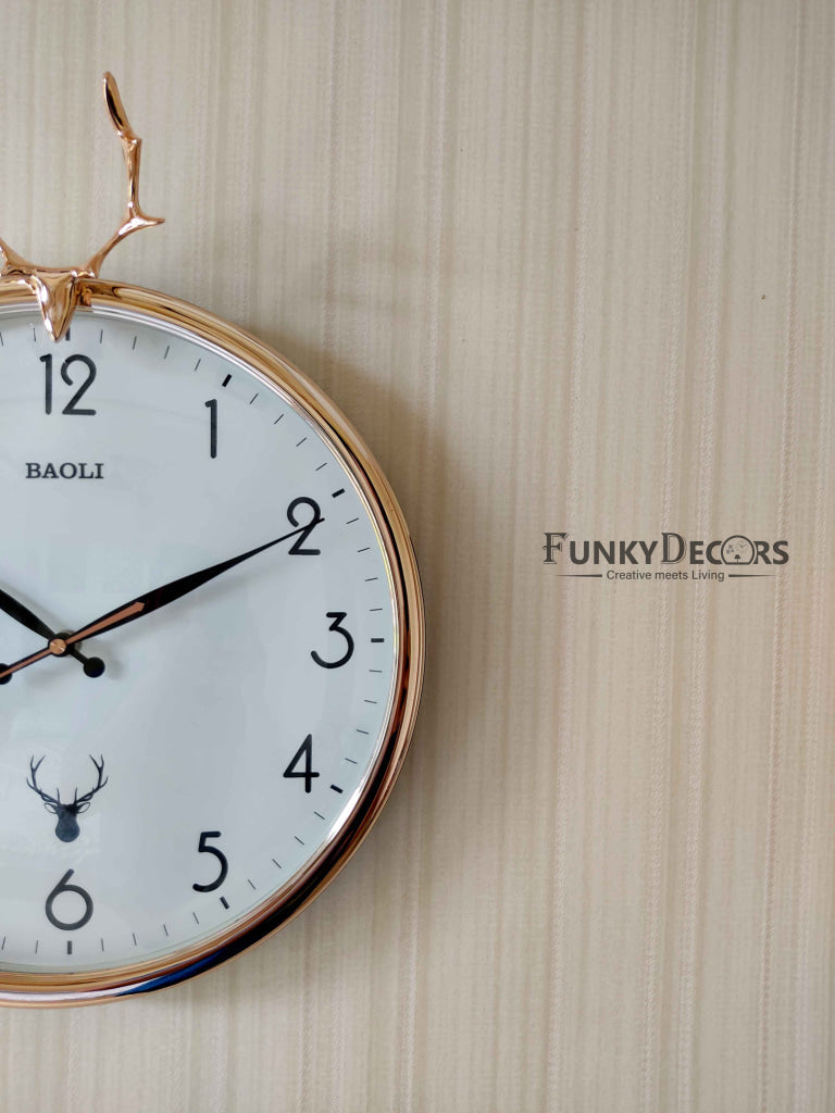 Funkytradition Golden White Reindeer Wall Clock Watch Decor For Home Office And Gifts 35 Cm Tall
