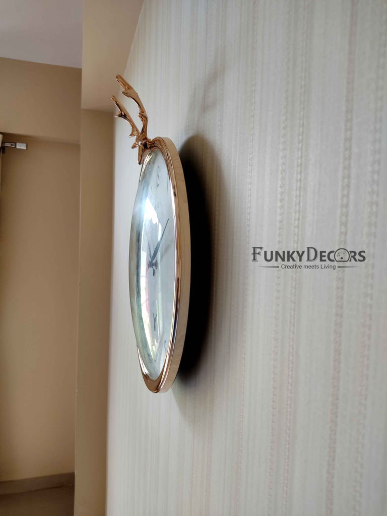 Funkytradition Golden White Reindeer Wall Clock Watch Decor For Home Office And Gifts 35 Cm Tall