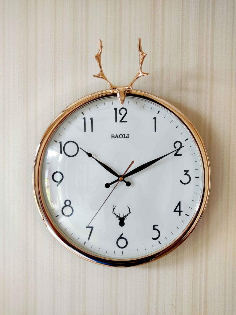 Funkytradition Golden White Reindeer Wall Clock Watch Decor For Home Office And Gifts 35 Cm Tall
