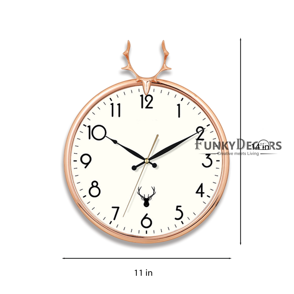 Funkytradition Golden White Reindeer Wall Clock Watch Decor For Home Office And Gifts 35 Cm Tall