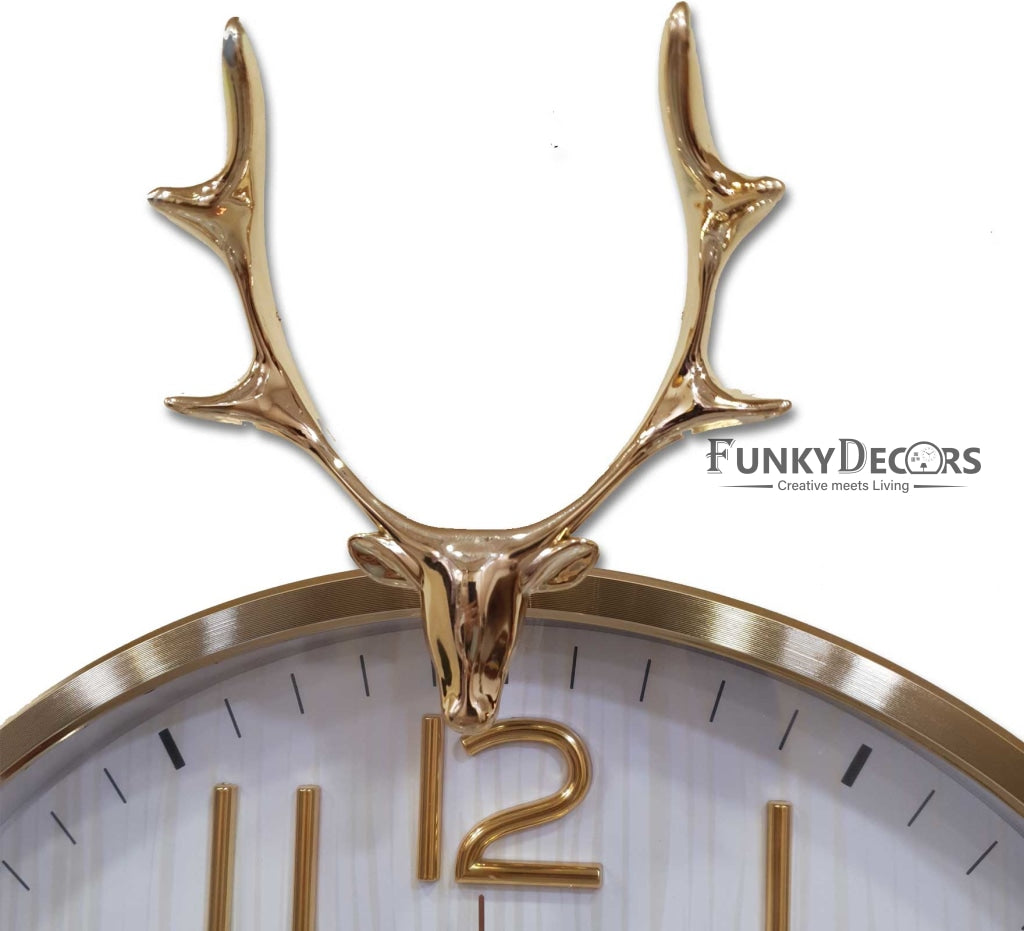 Funkytradition Golden White Reindeer Wall Clock Watch Decor For Home Office And Gifts 46 Cm Tall