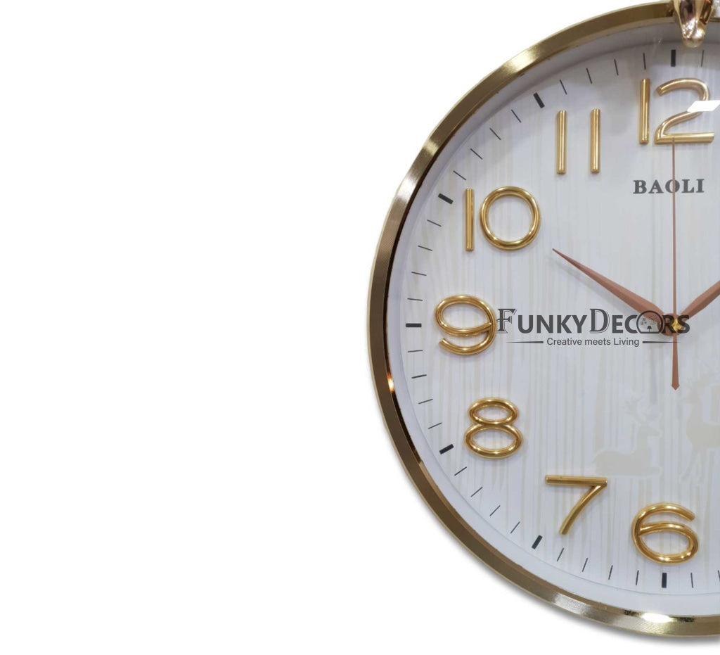 Funkytradition Golden White Reindeer Wall Clock Watch Decor For Home Office And Gifts 46 Cm Tall