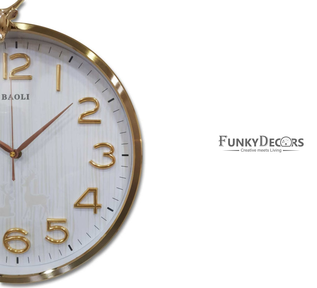 Funkytradition Golden White Reindeer Wall Clock Watch Decor For Home Office And Gifts 46 Cm Tall