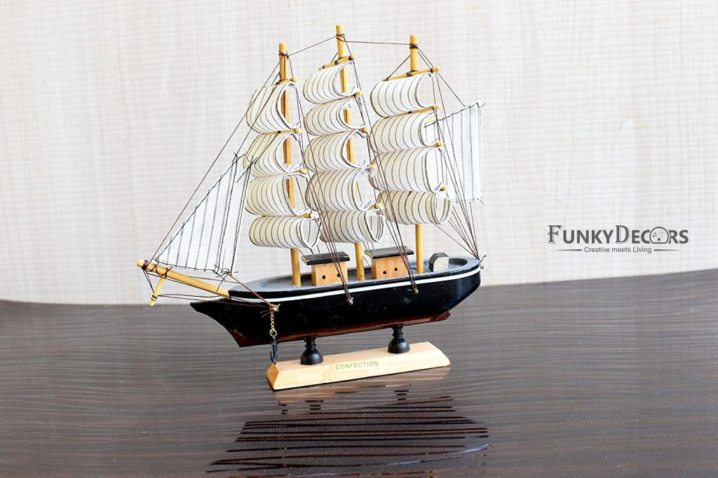 FunkyTradition Handmade Pirates Of Caribbean Ship Detailed Wooden Model Nautical Home Decor 30 Cm
