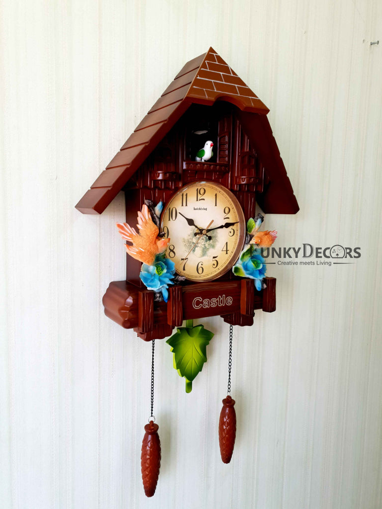 FunkyTradition Hanging Cuckoo Wall Clock for Home Office Decor and Gifts Brown 70 CM Tall- FunkyTradition