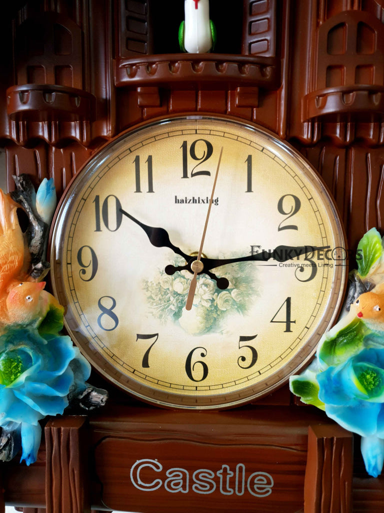 FunkyTradition Hanging Cuckoo Wall Clock for Home Office Decor and Gifts Brown 70 CM Tall- FunkyTradition