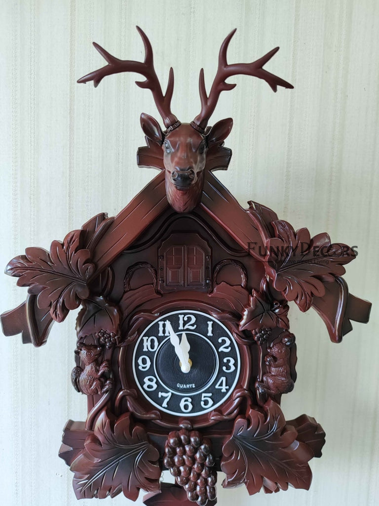Funkytradition Hanging Brown Cuckoo Wall Clock For Home Office Decor And Gifts 70 Cm Tall-