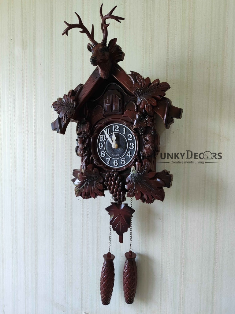 Funkytradition Hanging Brown Cuckoo Wall Clock For Home Office Decor And Gifts 70 Cm Tall-
