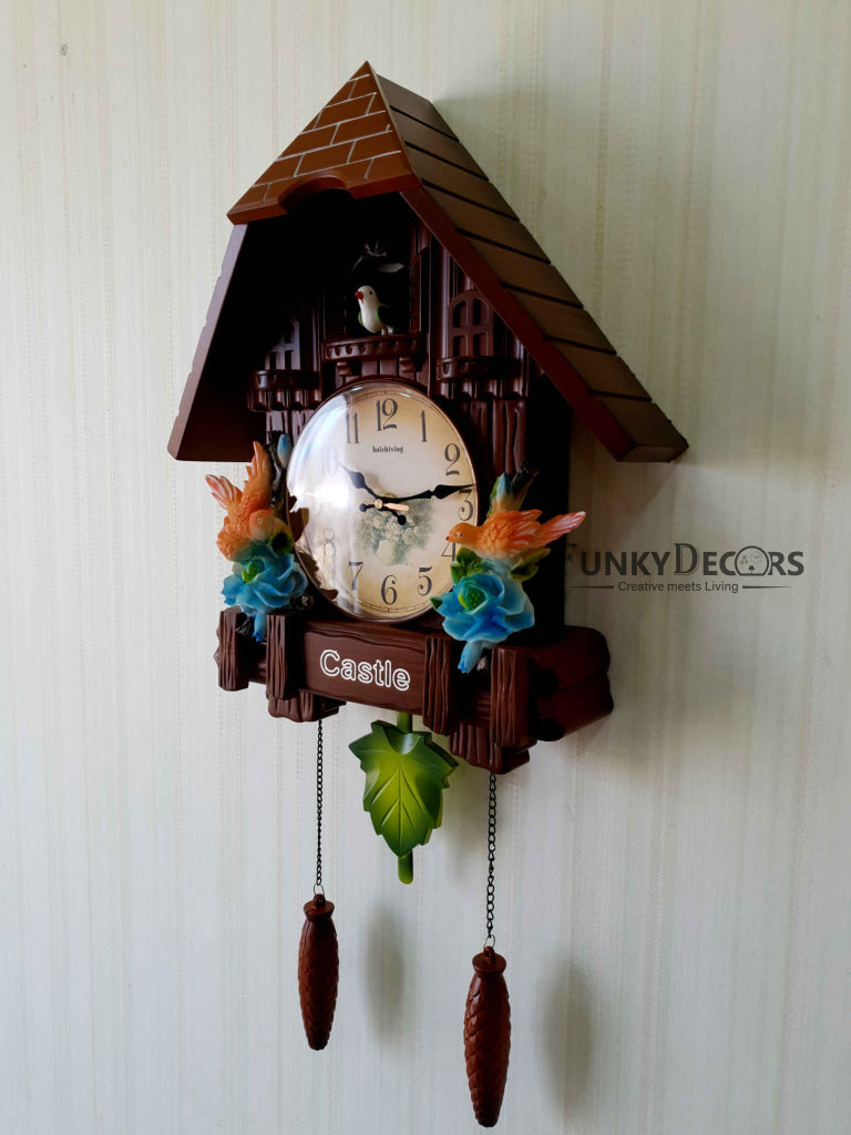 FunkyTradition Hanging Cuckoo Wall Clock for Home Office Decor and Gifts Brown 70 CM Tall- FunkyTradition