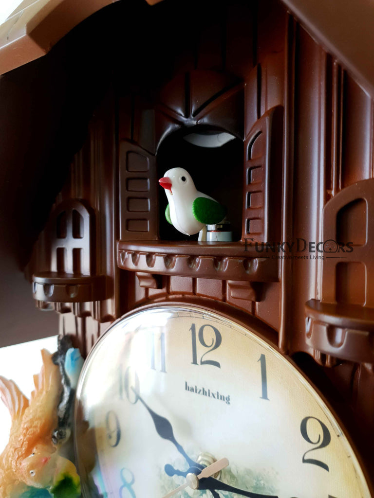 FunkyTradition Hanging Cuckoo Wall Clock for Home Office Decor and Gifts Brown 70 CM Tall- FunkyTradition