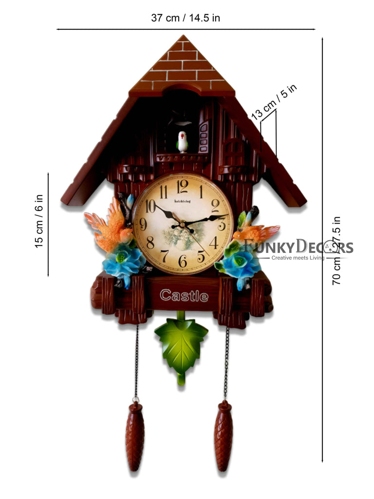 FunkyTradition Hanging Cuckoo Wall Clock for Home Office Decor and Gifts Brown 70 CM Tall- FunkyTradition