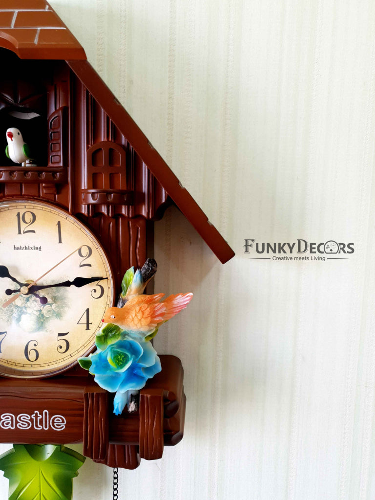 FunkyTradition Hanging Cuckoo Wall Clock for Home Office Decor and Gifts Brown 70 CM Tall- FunkyTradition