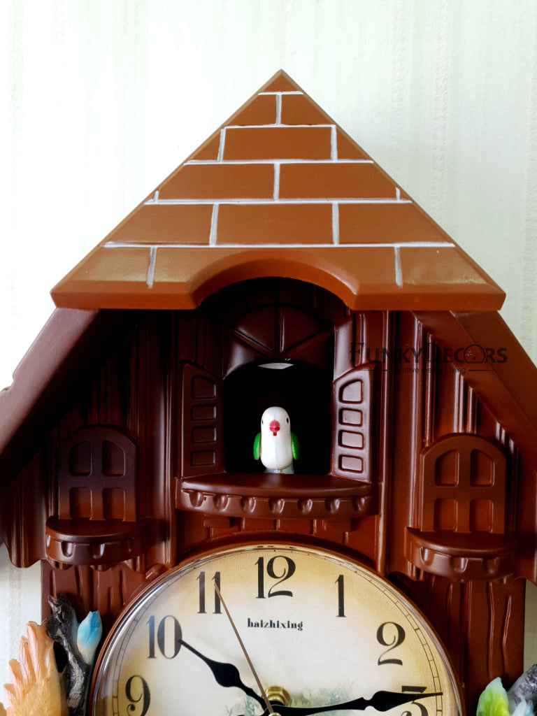 FunkyTradition Hanging Cuckoo Wall Clock for Home Office Decor and Gifts Brown 70 CM Tall- FunkyTradition