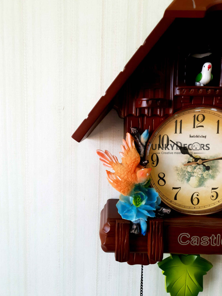 FunkyTradition Hanging Cuckoo Wall Clock for Home Office Decor and Gifts Brown 70 CM Tall- FunkyTradition