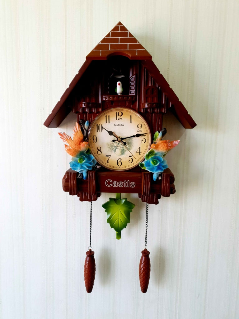 FunkyTradition Hanging Cuckoo Wall Clock for Home Office Decor and Gifts Brown 70 CM Tall- FunkyTradition