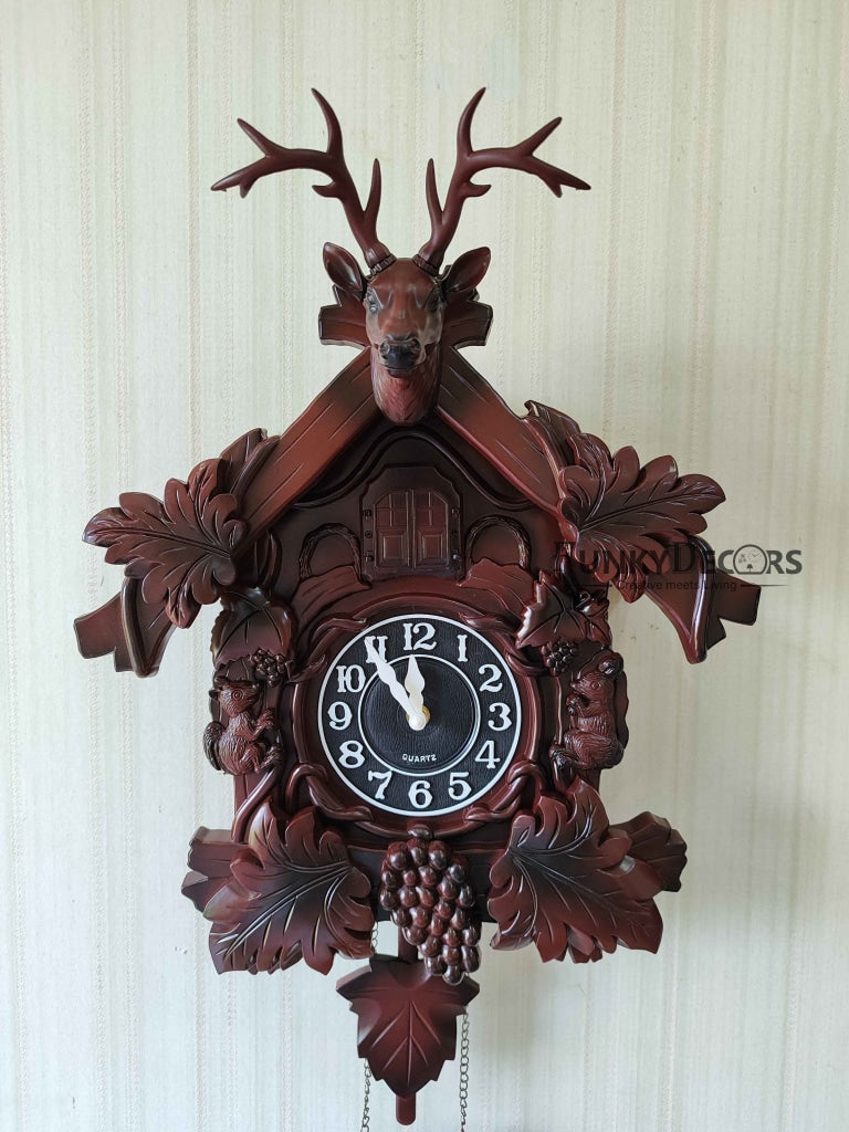 Funkytradition Hanging Brown Cuckoo Wall Clock For Home Office Decor And Gifts 70 Cm Tall-