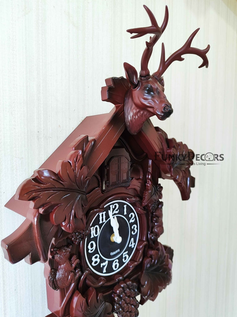 Funkytradition Hanging Brown Cuckoo Wall Clock For Home Office Decor And Gifts 70 Cm Tall-