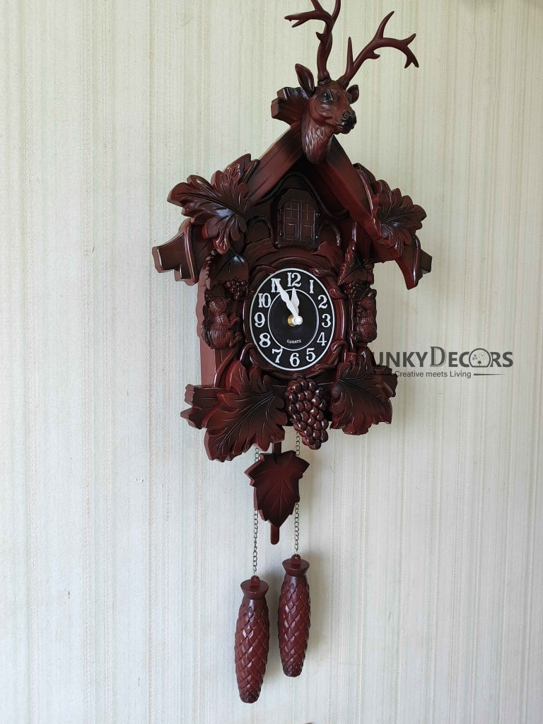 Funkytradition Hanging Brown Cuckoo Wall Clock For Home Office Decor And Gifts 70 Cm Tall-