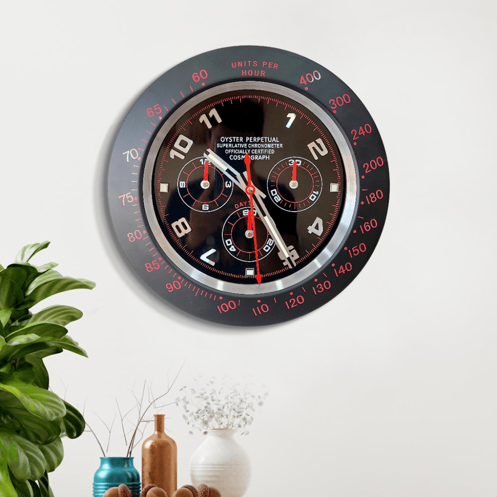 Funkytradition Luxury Black Chronograph Stainless Steel Wall Clock For Royal Home And Bungalows