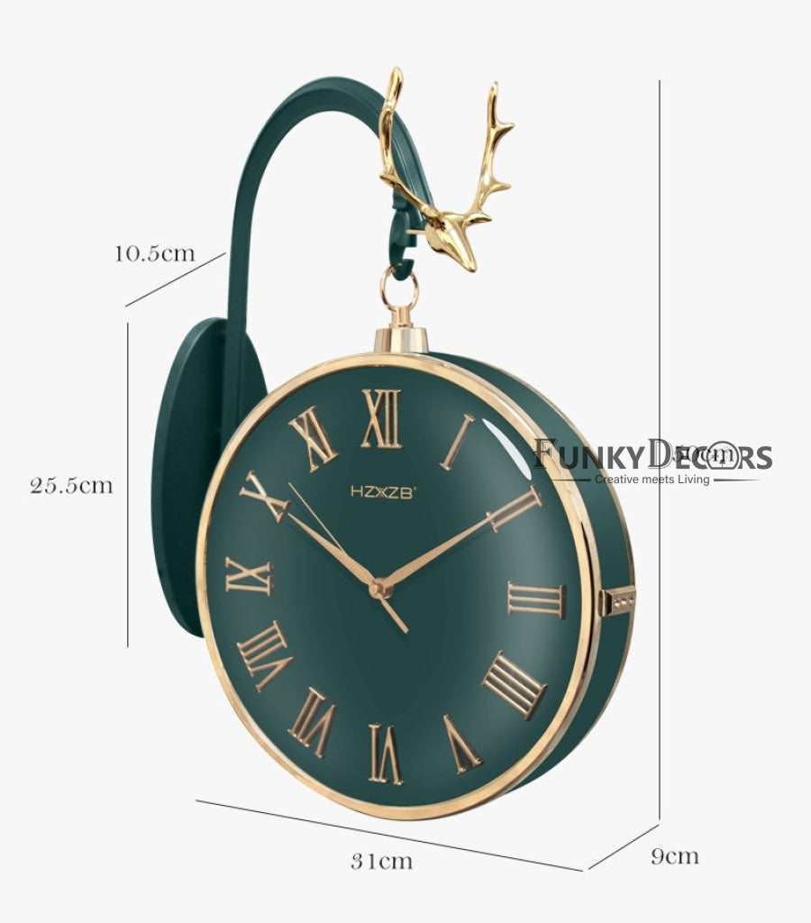 Funkytradition Luxury Look Deer Golden Green Round Wall Hanging Double Sided 2 Faces Retro Station