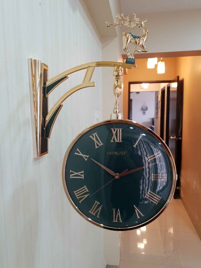 Luxury Double-Sided Hanging Wall Clock – Premium Deer Design | Modern Home & Living Decor