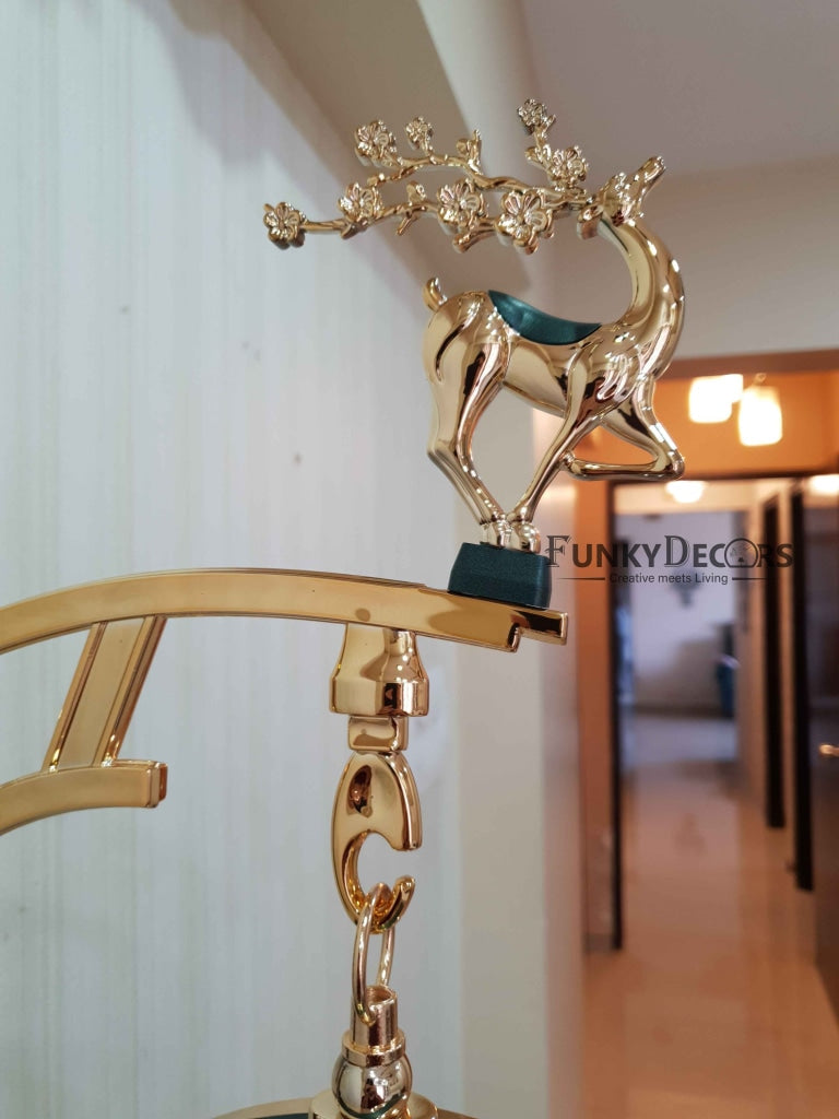 Funkytradition Luxury Look Deer Golden Green Round Wall Hanging Double Sided 2 Faces Retro Station