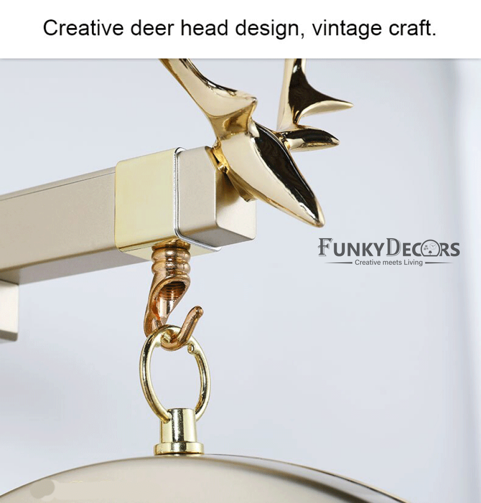Funkytradition Luxury Look Deer Golden Round Wall Hanging Double Sided 2 Faces Retro Station Clock
