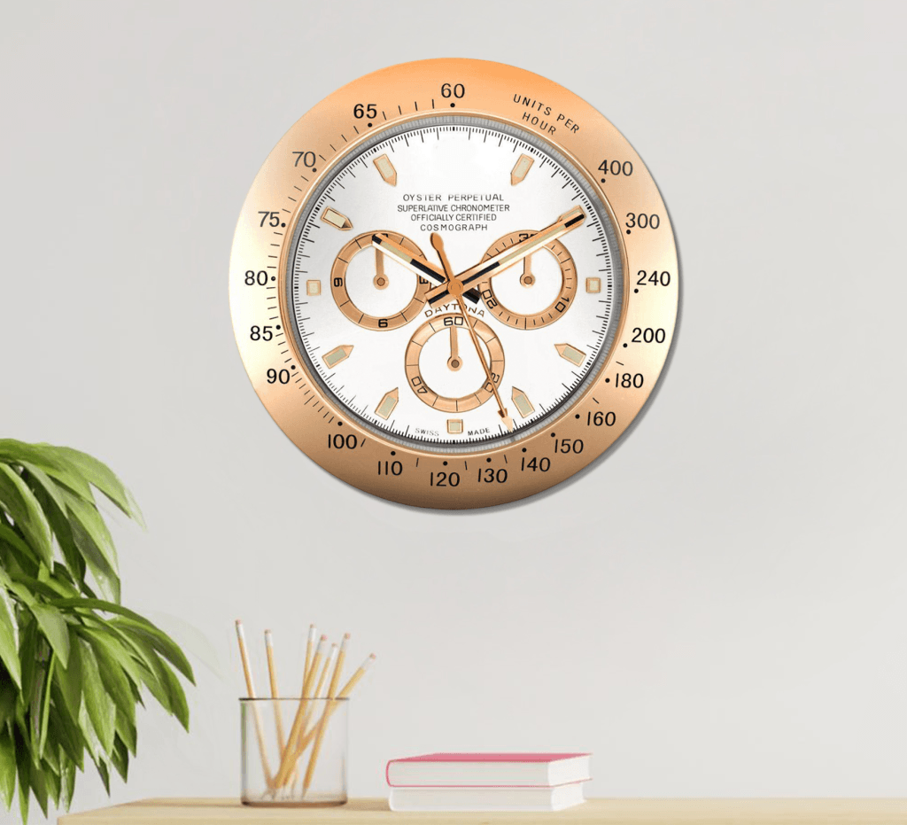 Funkytradition Luxury Rose Gold Stainless Steel Wall Clock For Royal Home And Bungalows Watch Clocks