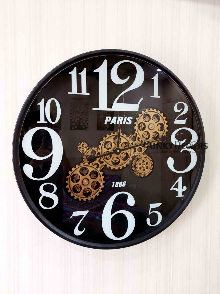 Funkytradition Metallic Royal Retro Style Metal Wall Clock With Glass Frame And Moving Gear