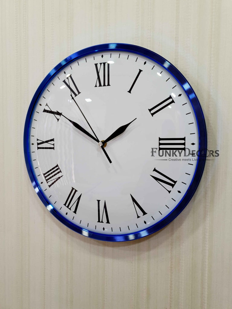Funkytradition Minimal Blue White Wall Clock Watch Decor For Home Office And Gifts 36 Cm Tall Clocks
