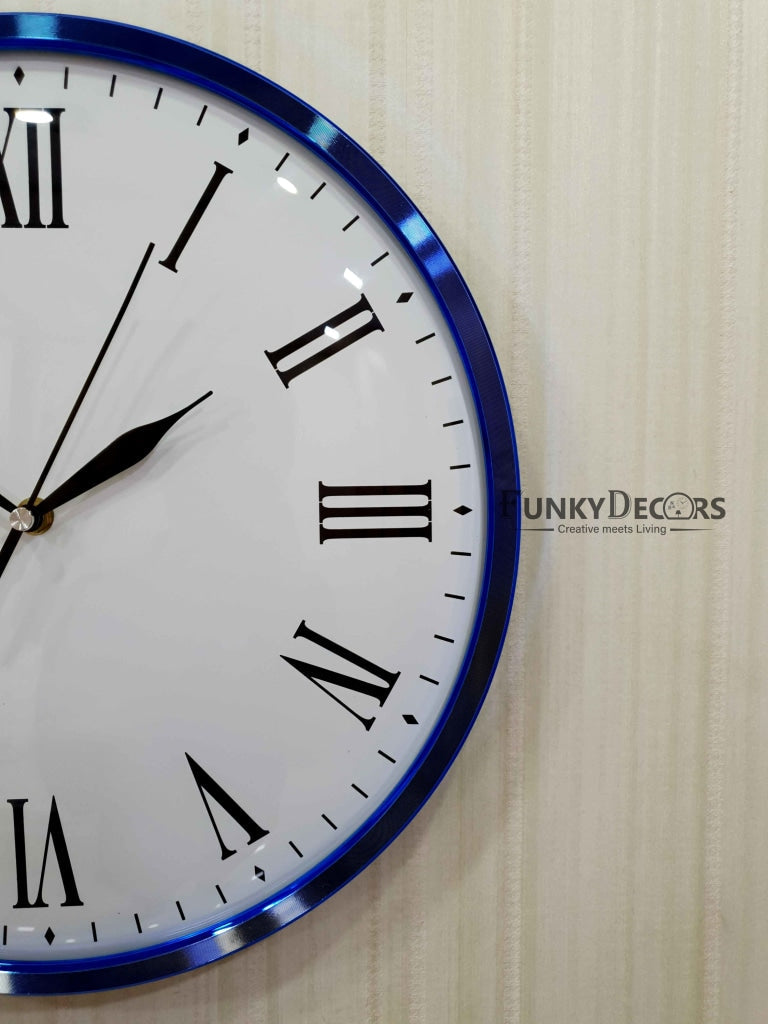 Funkytradition Minimal Blue White Wall Clock Watch Decor For Home Office And Gifts 36 Cm Tall Clocks