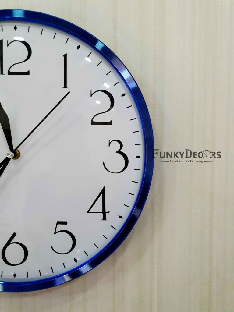 Funkytradition Minimal Blue White Wall Clock Watch Decor For Home Office And Gifts 36 Cm Tall Clocks