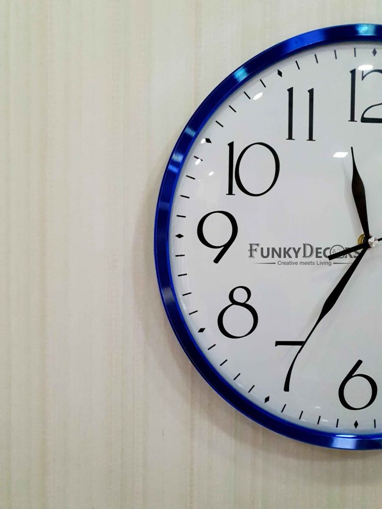 Funkytradition Minimal Blue White Wall Clock Watch Decor For Home Office And Gifts 36 Cm Tall Clocks