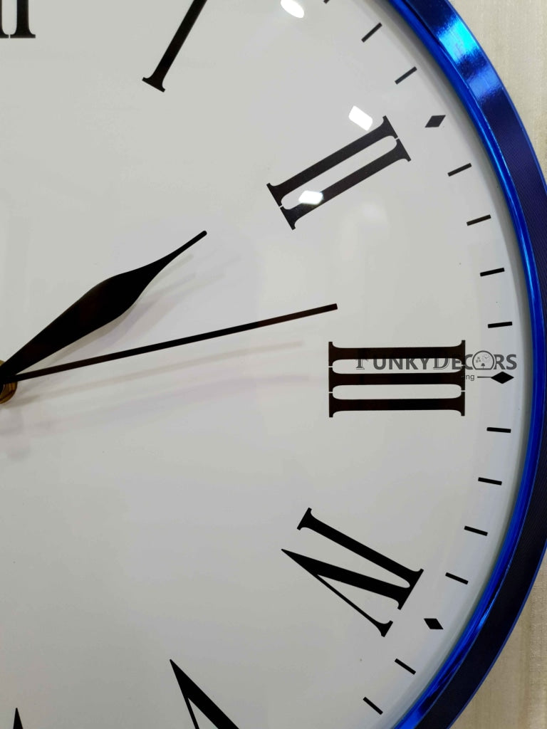 Funkytradition Minimal Blue White Wall Clock Watch Decor For Home Office And Gifts 36 Cm Tall Clocks