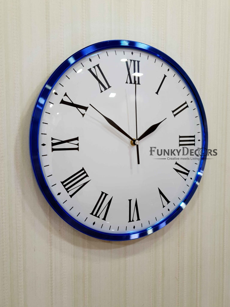 Funkytradition Minimal Blue White Wall Clock Watch Decor For Home Office And Gifts 36 Cm Tall Clocks