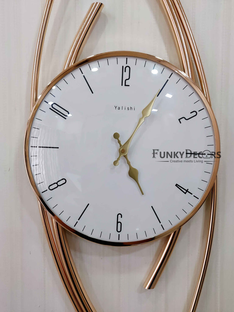 Funkytradition Minimalistic Metal Golden White Big Wall Clock Watch Decor For Home Office And Gifts