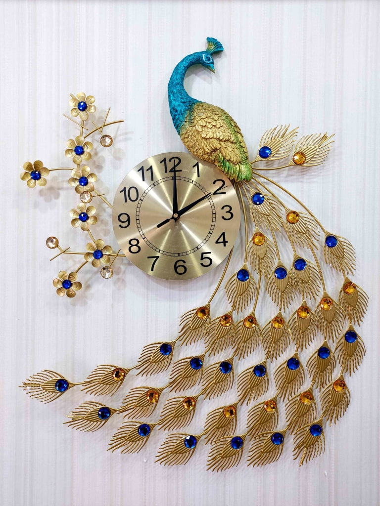 Funkytradition Modern Minimalist Creative Clock Big Peacock Colorful Metal Wall Watch Decor For Home