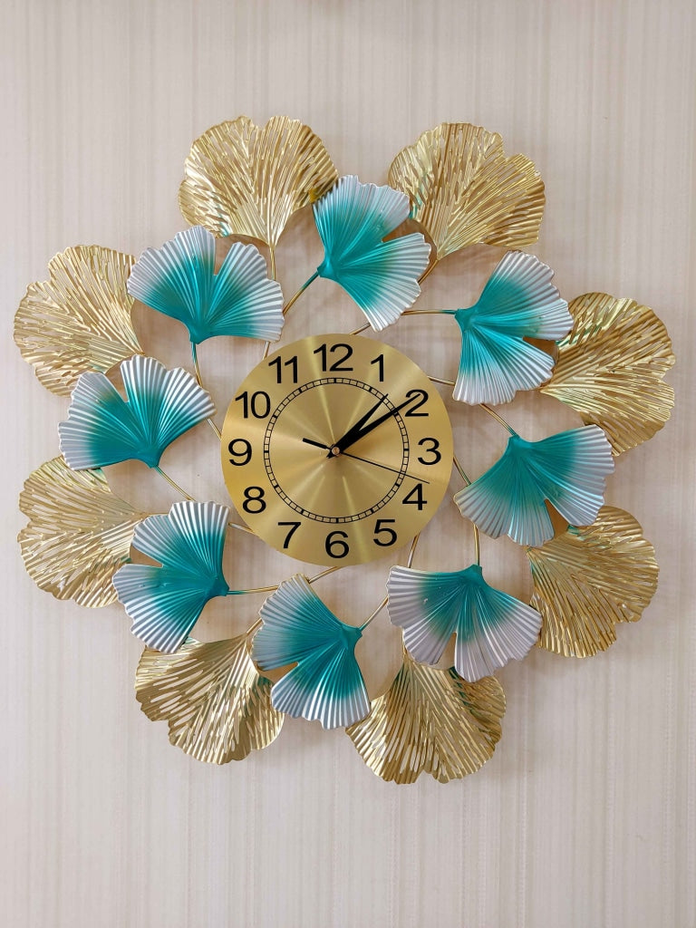 Funkytradition Modern Minimalist Creative Colorful Leaf Shape Metal Wall Clock Watch Decor For Home