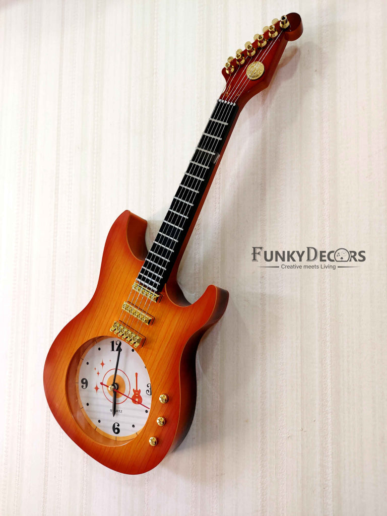 Funkytradition Multicolour Decorative Plastic Guitar Wall Clock For Home And Kids Room Decor Clocks