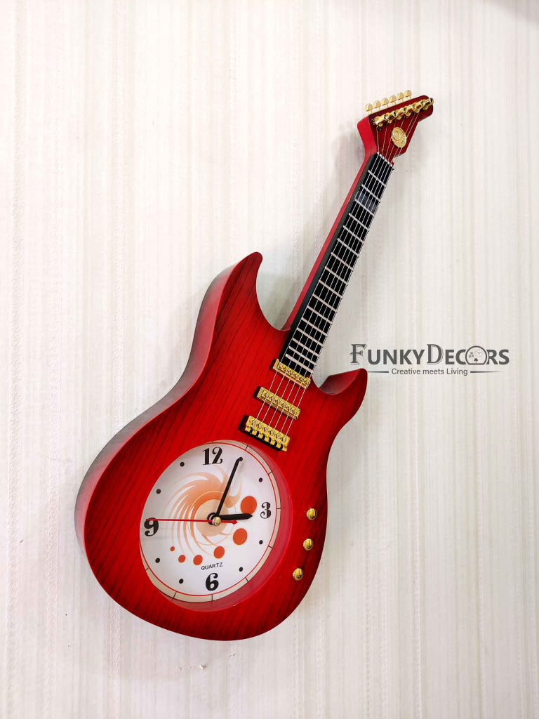 Funkytradition Multicolour Decorative Plastic Guitar Wall Clock For Home And Kids Room Decor Clocks