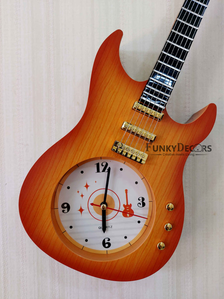 Funkytradition Multicolour Decorative Plastic Guitar Wall Clock For Home And Kids Room Decor Clocks