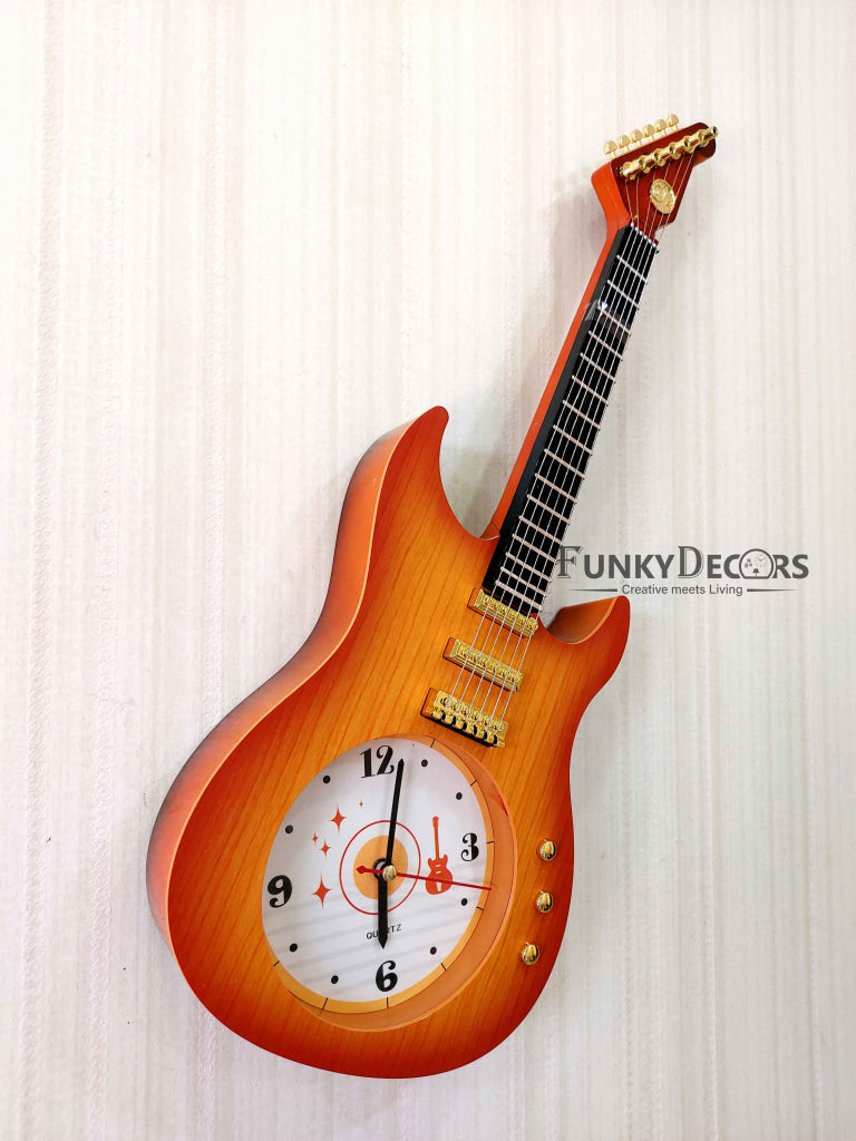 Funkytradition Multicolour Decorative Plastic Guitar Wall Clock For Home And Kids Room Decor Clocks