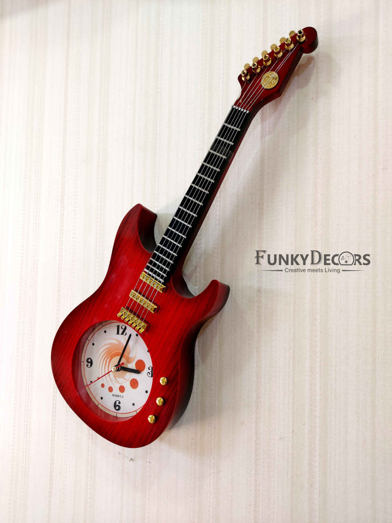 Funkytradition Multicolour Decorative Plastic Guitar Wall Clock For Home And Kids Room Decor Clocks