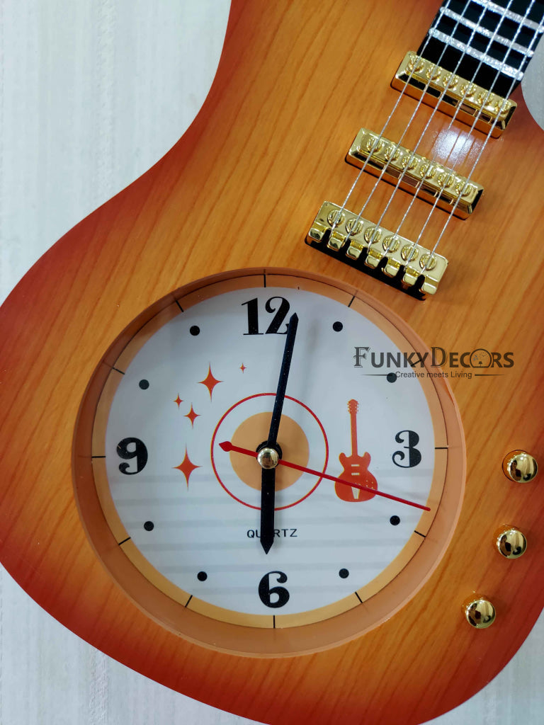 Funkytradition Multicolour Decorative Plastic Guitar Wall Clock For Home And Kids Room Decor Clocks