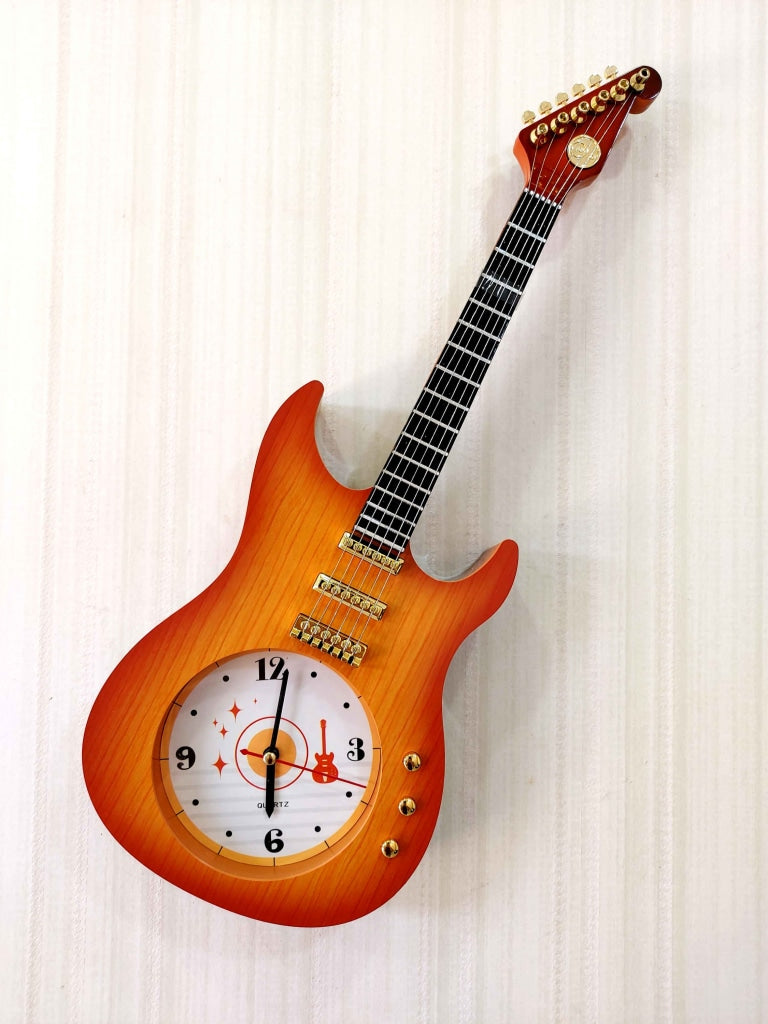 Funkytradition Multicolour Decorative Plastic Guitar Wall Clock For Home And Kids Room Decor Orange